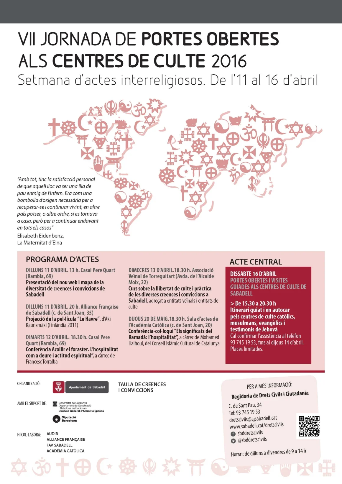 cartell jornades 2016 VII Jornada de Portes Obertes als Centres de Culte de Sabadell – Programa d’actes
